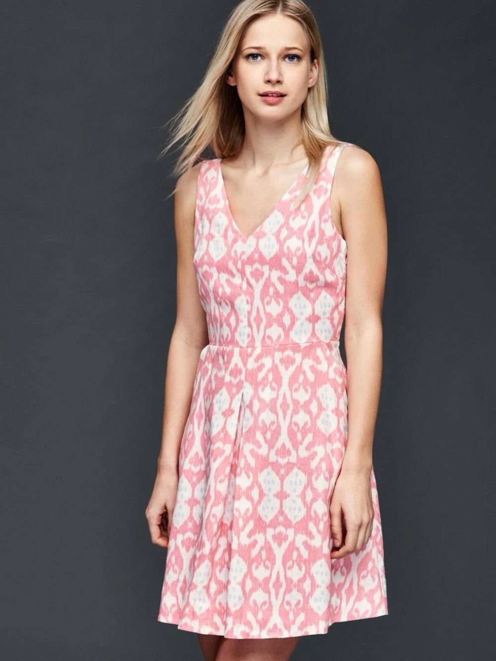 NWT Gap 100% Linen Pink Patterned Fit and Flare Dress Size 8